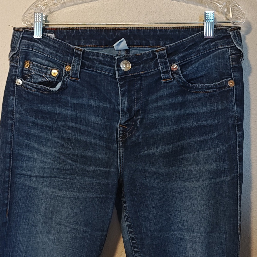 True Religion Halle Super Skinny Jeans Womens 33 Dark Blue Mid Rise Horseshoe - Picture 5 of 13